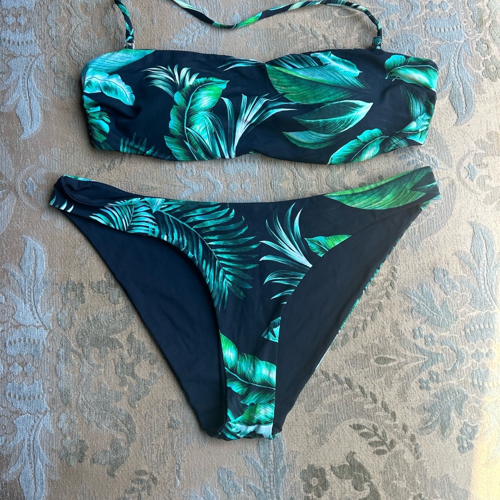 TiniBikini Tropical Green Leaf Bandeau Bikini Set